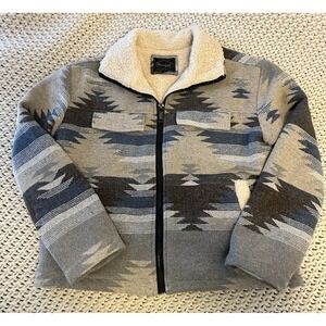 Womens Threadgrit Sherpa Lined Barn Jacket Coat Aztec Print MEDIUM Blue Gray